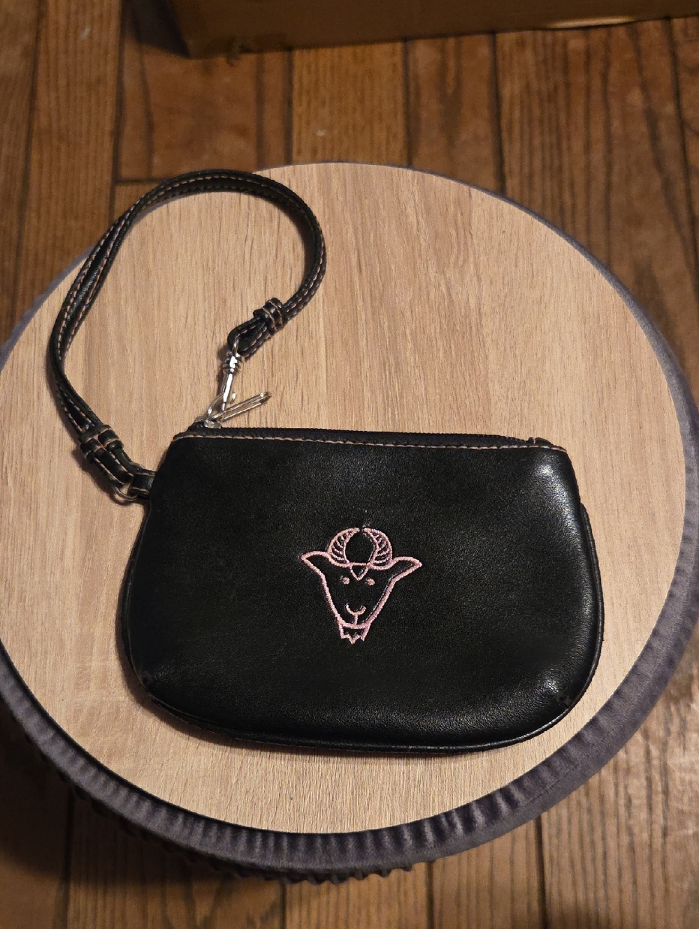 Chateau Black Wristlet Clutch with Pink Embroidered Motif